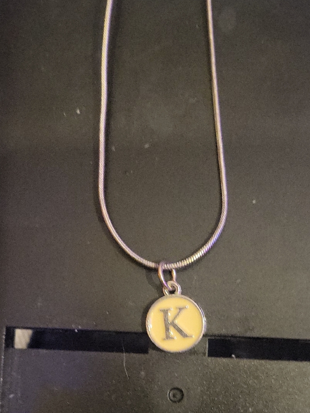 Initial K Pendant Necklace in White and Silver